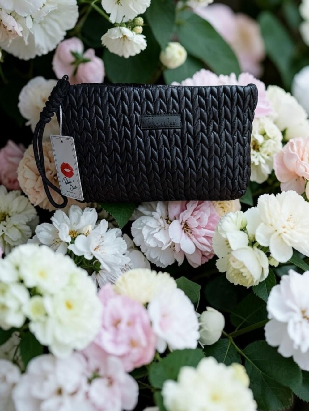 NWT Blush Crush Stylish Quilted Black Cosmetic Bag